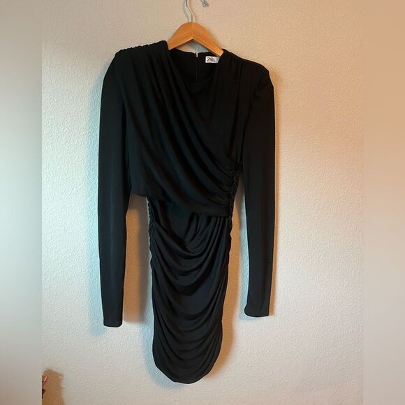 BLOGGERS FAVE! Zara Black Draped Mini Dress Sz S EUC - Picture 10 of 12